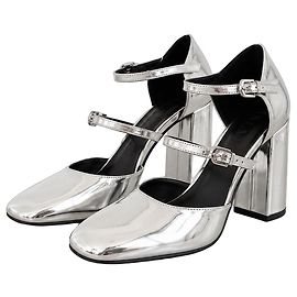 Autre Marque MAX&Co. Silberne Leder Mary Janes mit Blockabsatz