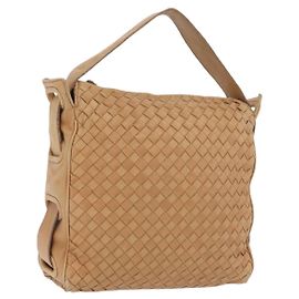 Bottega Veneta Bolsa de Ombro INTRECCIATO Couro Bege Tom Dourado Auth 209065 - Jerrillo