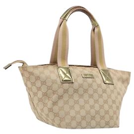 GUCCI GG Canvas Tote Bag Beige Gold Tone 131228 Auth 209142 - Jerrillo