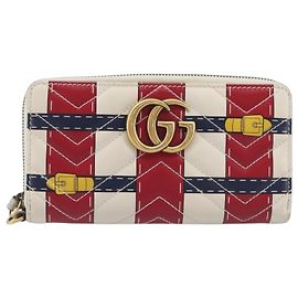 GUCCI GG Marmont Cartera Larga Cuero Rojo Tono Dorado 466490 Auth 209778 - Jerrillo
