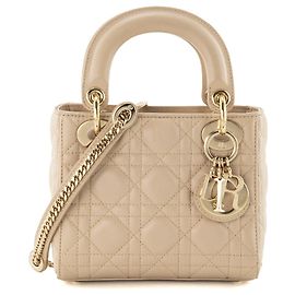 DIOR - Lady Dior mini Dior Schultertasche aus beigem Cannage-Leder