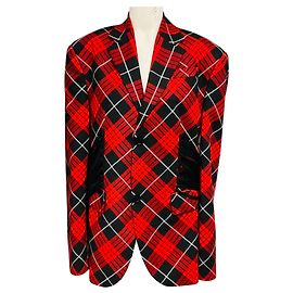 Chaqueta entallada Jean Paul Gaultier de cuadros tartan rojo / negro / blanco con detalle de cordones