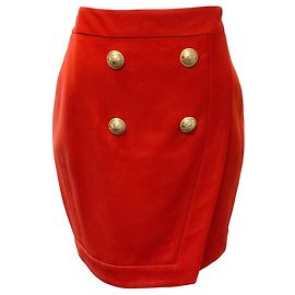 Saia de lã ferrugem Balmain com botões dourados