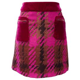 Minifalda Anna Sui Rosa / Dorado Houndstooth con Lurex y Terciopelo