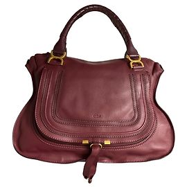 Chloé Borsa Satchel Marcie Large in pelle di vitello grana Burgundy Chloe