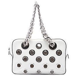 Bolsa de Ombro Prada Vitello Daino Branca com Corrente e Ilhoses