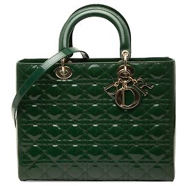 Sac à main Lady Dior Large en cuir verni Cannage Vert