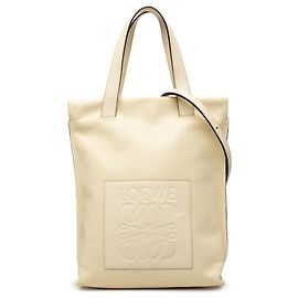Saco shopper Anagram LOEWE em pele de vitelo gofrada e linho castanho