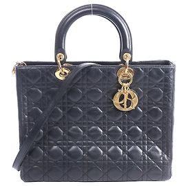 Christian Dior Lady Dior Large Cannage Leather 2Way Handbag in Black