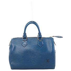 Borsa Louis Vuitton Speedy 25 in pelle Epi Blu M43015