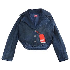 Diesel DE-ALI-S GIACCA Cropped Denim Jacke in Navy Blue, Größe XL