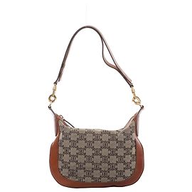 Céline Bolsa de Ombro Celine C-Macadam Canvas & Leather em Brown x Gray