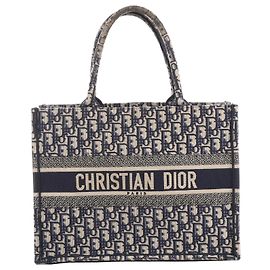 Borsa a spalla Christian Dior Book Tote in tela Oblique, Blu Navy