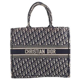 Sac à épaule Christian Dior Book Tote Large en toile Oblique, bleu marine