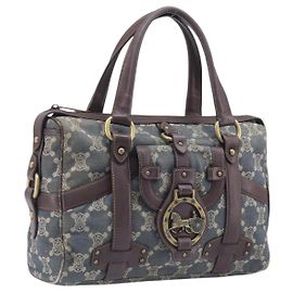 Céline Sac à Main Macadam Canvas Horse Carriage Bleu