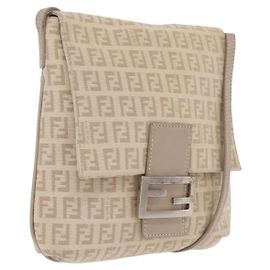 FENDI Zucchino Canvas Shoulder Bag Beige Silver 8BT075 Auth 211031 - Jerrillo