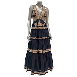 Vestido Halterneck Negro y Dorado Jean Paul Gaultier Vintage S/S 2006 Runway Sz.40 De segunda mano