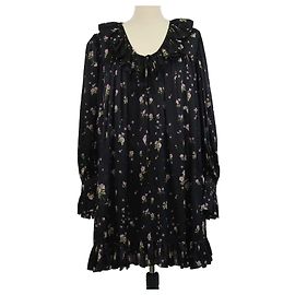 Chloé Chloe Black Silk Floral Print Ruffled Mini Dress