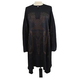 Hermès Tunic Caftan aus schwarzer Seide mit "L'Enseigne du Sellier" Print