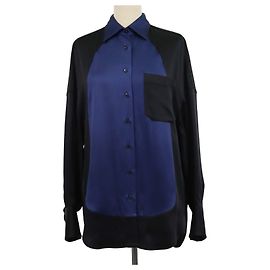 Stella Mc Cartney Stella McCartney Oversized Langarmshirt mit Taschen aus Acetat-Mischgewebe in Schwarz und Blau