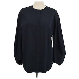 Christian Dior Navy Blue Blend Cotton Ballon Sleeve Shirt