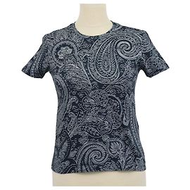 T-shirt Etro azul marinho e branco em algodão com estampado bandana