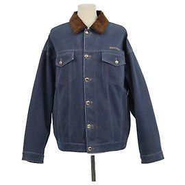 Miu Miu gesteppte Jacke aus dunkelblauem Denim mit Cordkragen