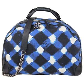 Borsa Bowling Chanel Blue, White Printed Canvas and Caviar Airlines Round Trip