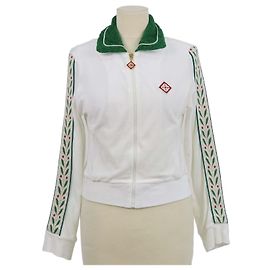 Chaqueta de chándal Casablanca White,Green Blend Cotton Laurel Embroidered Fleece Trim