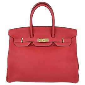 Hermès Borsa Birkin 35 Hermes in pelle Togo Vermillon con hardware dorato
