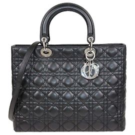 Christian Dior Large Lady Dior Tote aus schwarzem Cannage-Leder