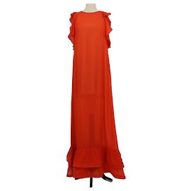 Bcbg Max Azria BCBGMaxazria Ärmelloses Maxi-Kleid aus Seide mit Rüschen in Tangerine