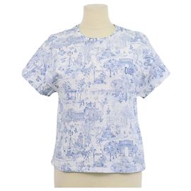 Autre Marque T-shirt Christian Dior Kids bleu et blanc en coton avec imprimé Land Marks
