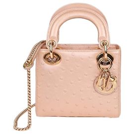 Mini bolso Lady Dior de avestruz rosa metalizado Christian Dior
