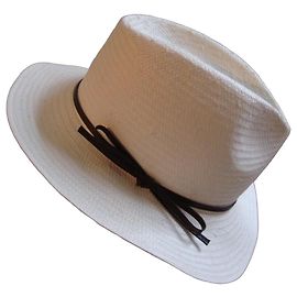 inconnue Weißer Stroh-Fedora mit braunem Band