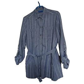 inconnue Veste Saharienne Rayures Bleues et Blanches Soie et Lin