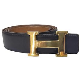 Hermès Cinto H Reversível Couro Preto/Castanho