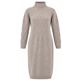 Autre Marque Max Mara beiges Midi-Strickkleid mit Rollkragen und Zopfmuster