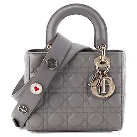 DIOR - Lady Dior Small Dior Schultertasche aus glattem grauem Leder limitierte Edition