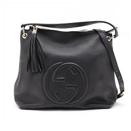 Gucci Soho Leder Hobo Crossbody Tasche mit Reißverschluss Schwarz