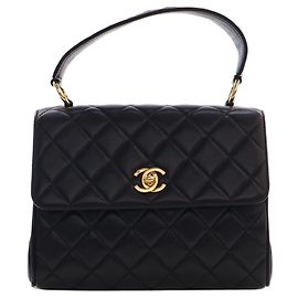 Black Chanel Mini Quilted Lambskin Kelly Top Handle Bag Handtasche
