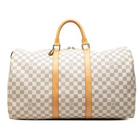 Borsa da viaggio Louis Vuitton Damier Azur Keepall 50 Bianca