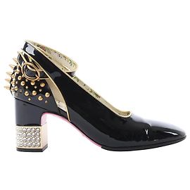 Décolleté con cinturino in pelle verniciata Gucci Caspar in Black×Gold 492050, Taglia EU 38.5