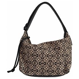 Loewe Borsa Anagram Hobo Tela Jacquard Beige Pelle Nera