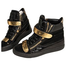 Giuseppe Zanotti Sneakers Alte Pelle e Camoscio Dettagli Oro