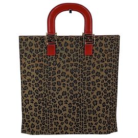 Fendi Bolsa vintage em lona com estampa de leopardo e couro vermelho