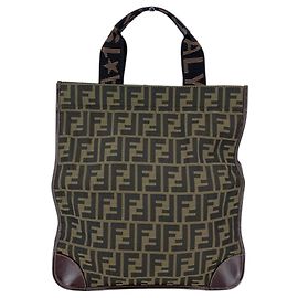 Fendi Vintage Zucca Canvas faltbare Tote Bag in Braun und Schwarz mit Lederbesatz