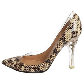 Valentino Zapatos de salón puntiagudos de piel de serpiente marrón y PVC - talla EU 39.5