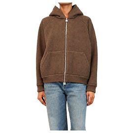 Loro Piana Casaco com capuz e fecho de jacquard tonal castanho - size UK 4