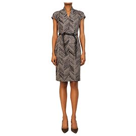 Loro Piana Vestido con mangas cortas y cinturón con estampado de chevron marrón - talla UK 6